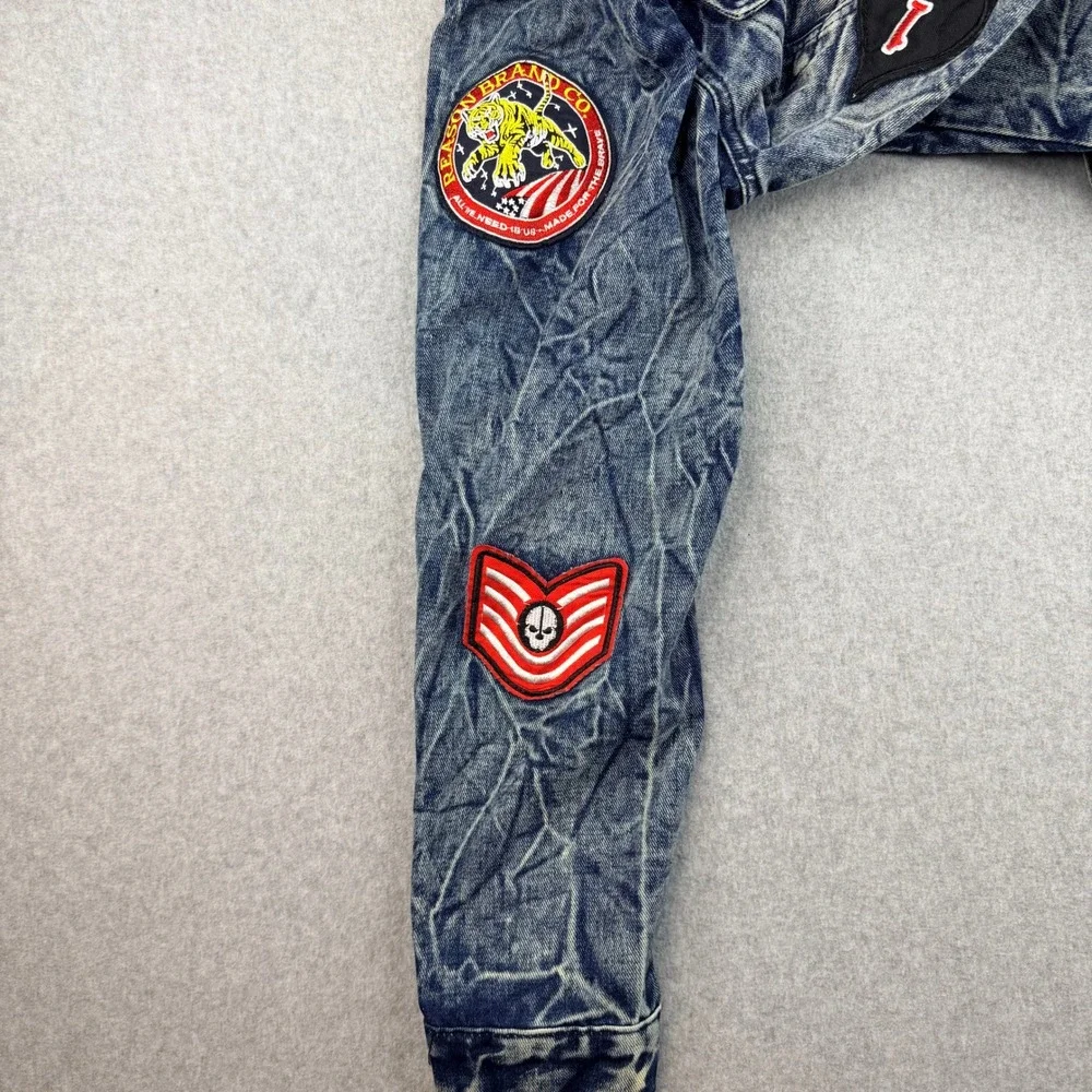 NovaMen Mens Acid Wash Denim Trucker Jacket Multi Patch Blue XL DN-21-FN